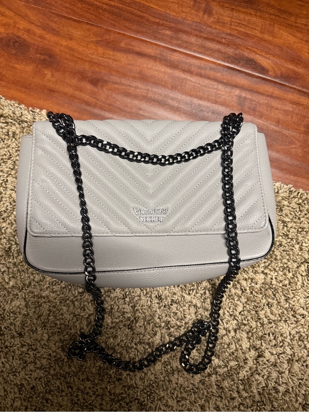 Victoria's Secret Quilted Gray Chain-Shoulder Bag
